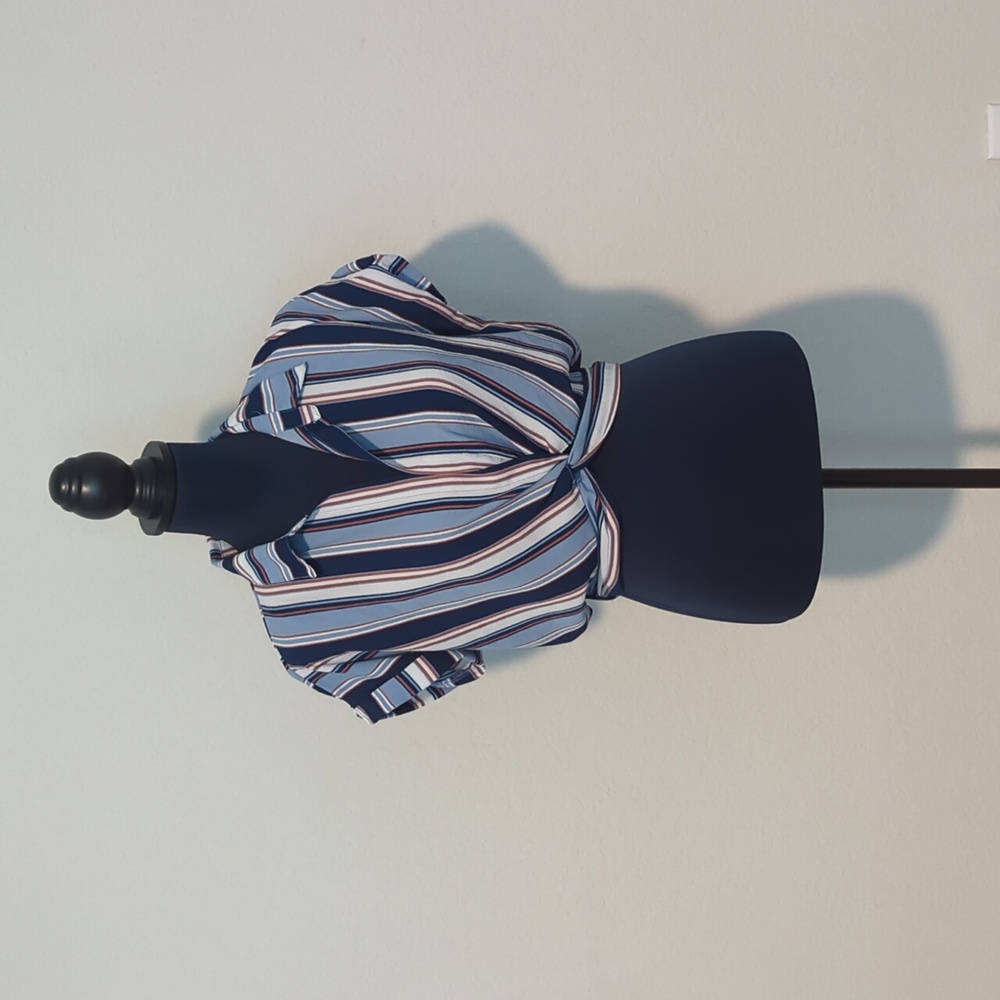 Blue striped low cut crop top